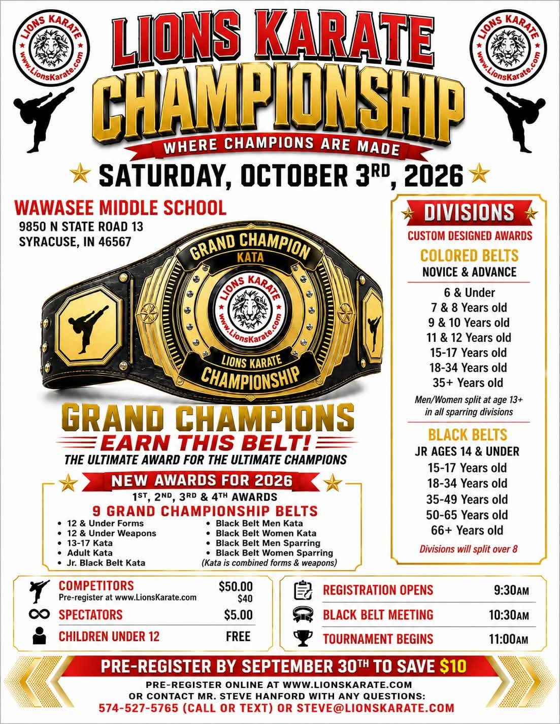 Lions Karate Championship 2026 flyer
